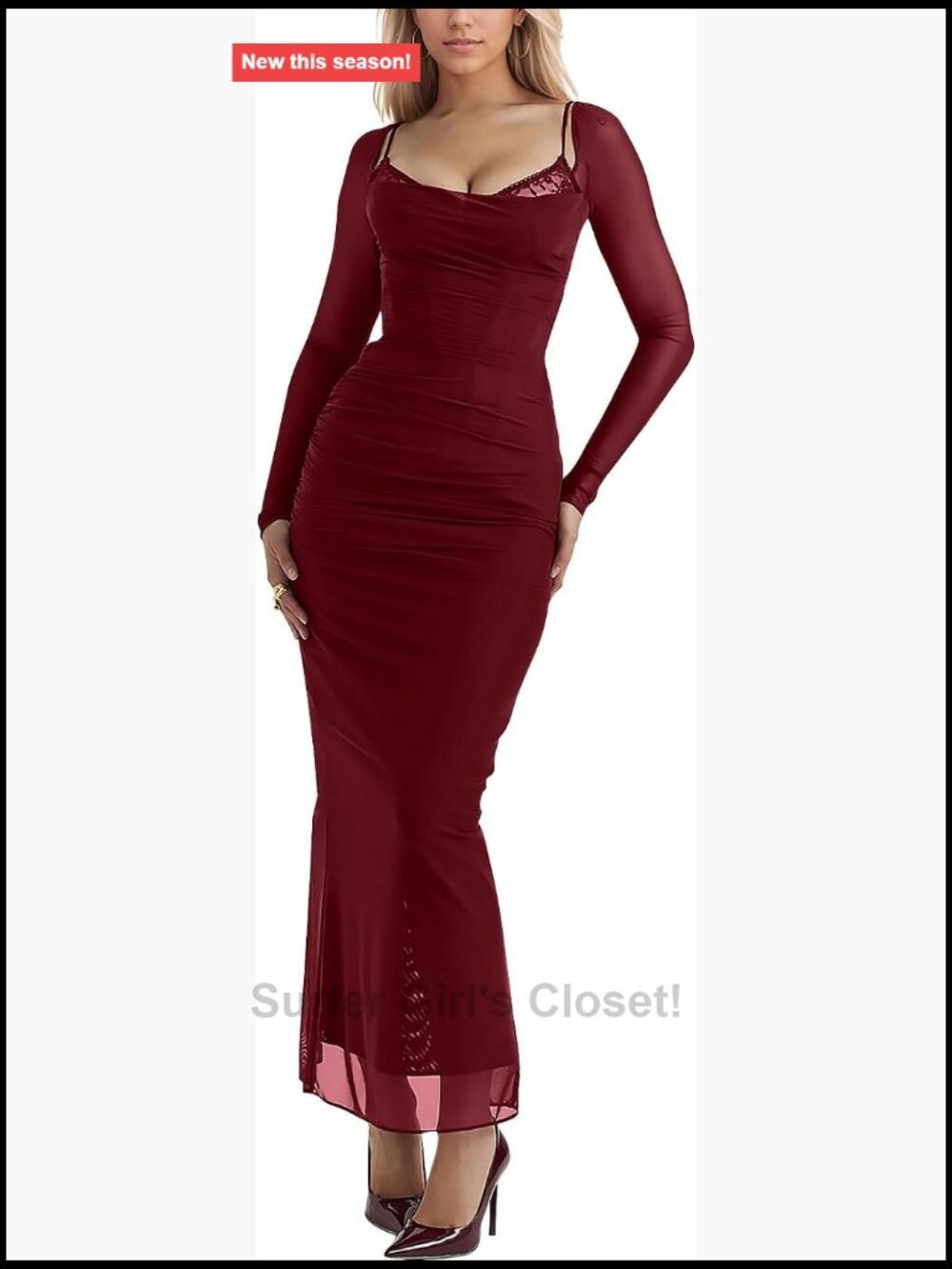 Sheer Mesh Long Sleeve Maxi Dress Bodycon Backless Party